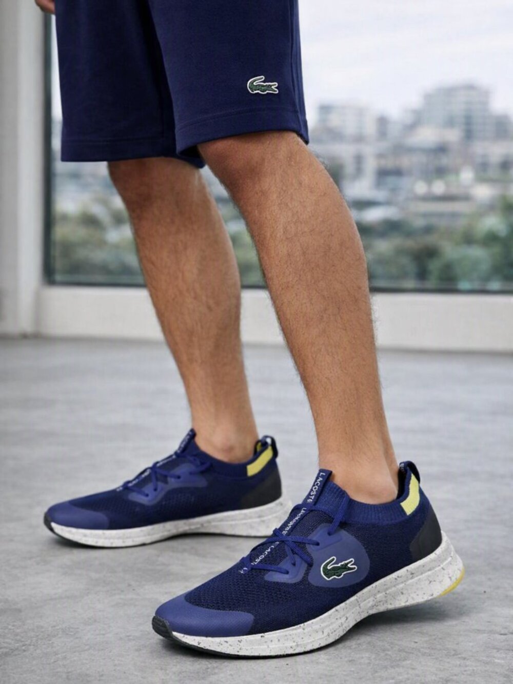 Lacoste Spin Run Knit Men's Running Shoes $150 in Blue/Yellow